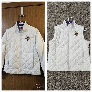 Vikings White Quilted Jacket with Removable Sleeves. Medium Weight. Sz Medium